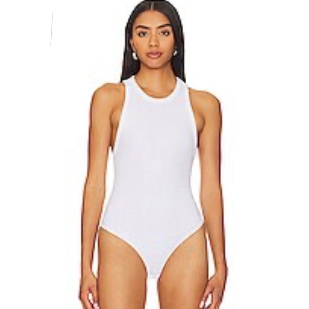 Free People White Ribbed Tank Bodysuit